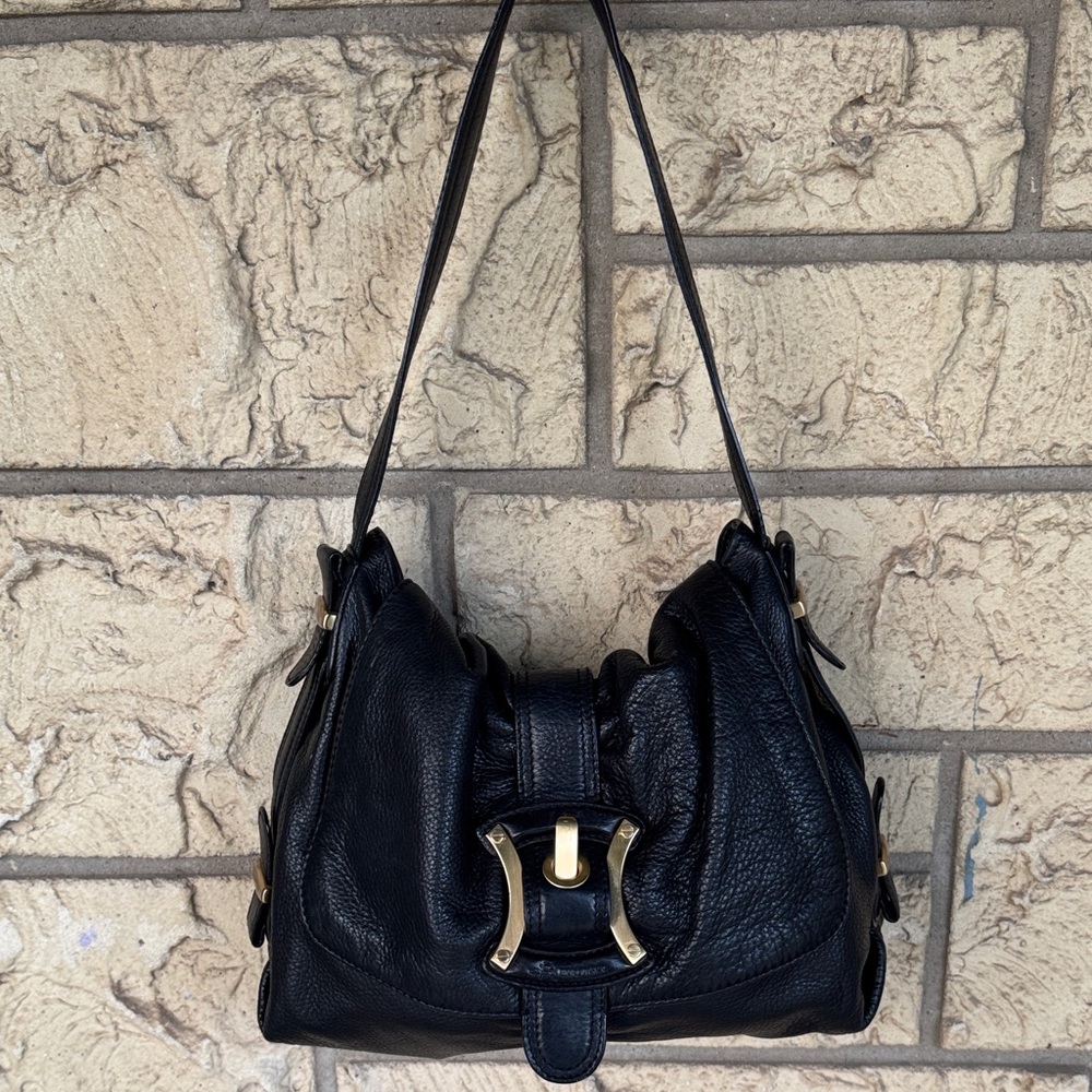 B MAKOWSKY large Leather Shoulder Bag Hobo Bag Gold Hardware Bow Shape - Picture 3 of 16